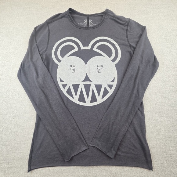 Waste Tops - Radiohead Waste Gray Bear Long Sleeve T-Shirt Women's Large Alternative Rock Y2K